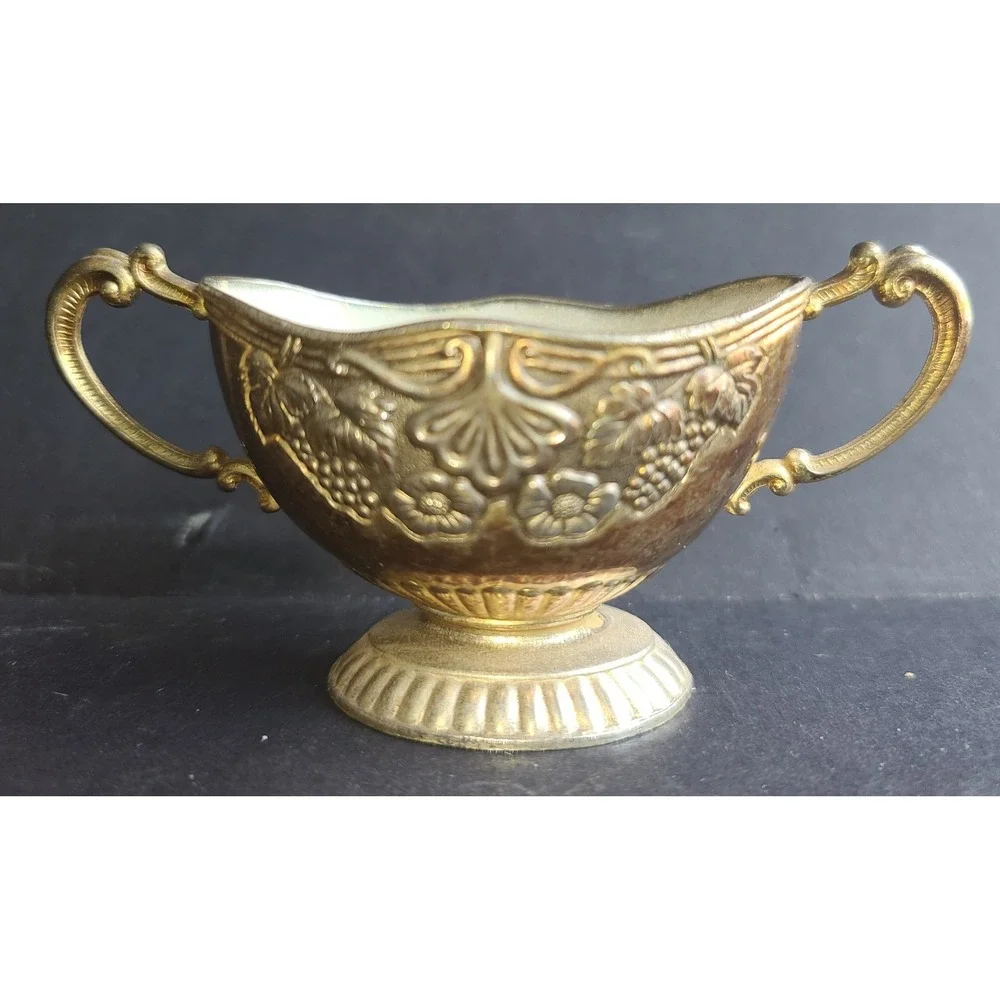 Vintage Silver Plated Creamer Sugar Tray Set Japan Grape Repousse Floral Motif
